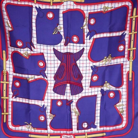 Hermes Paris Camails 100% Silk Scarf 90cm Square Red Blue Yellow in Box - Picture 4 of 13